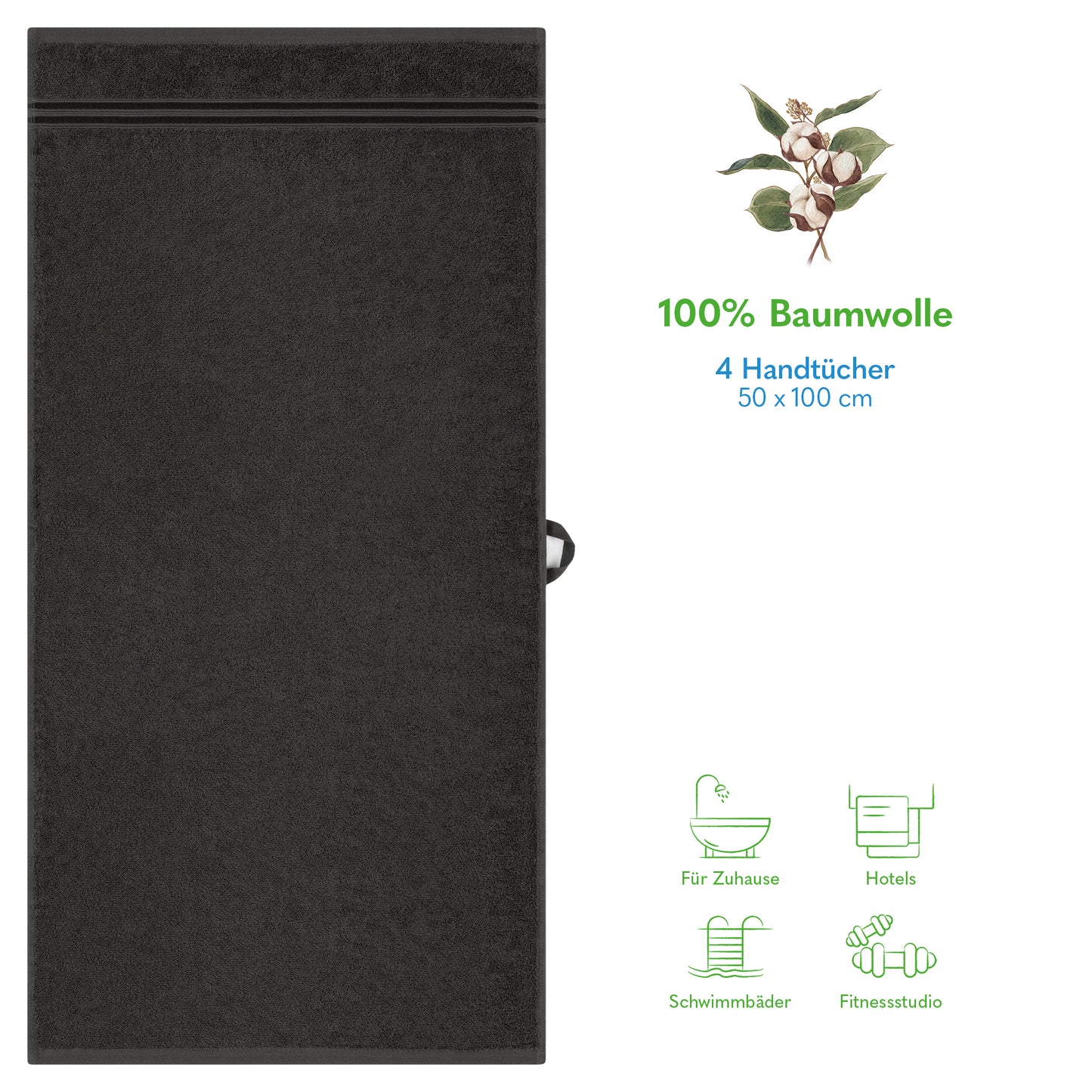 Hammetex Premium Handtücher 4er Set – 100% Baumwolle & Weich (50x100cm)