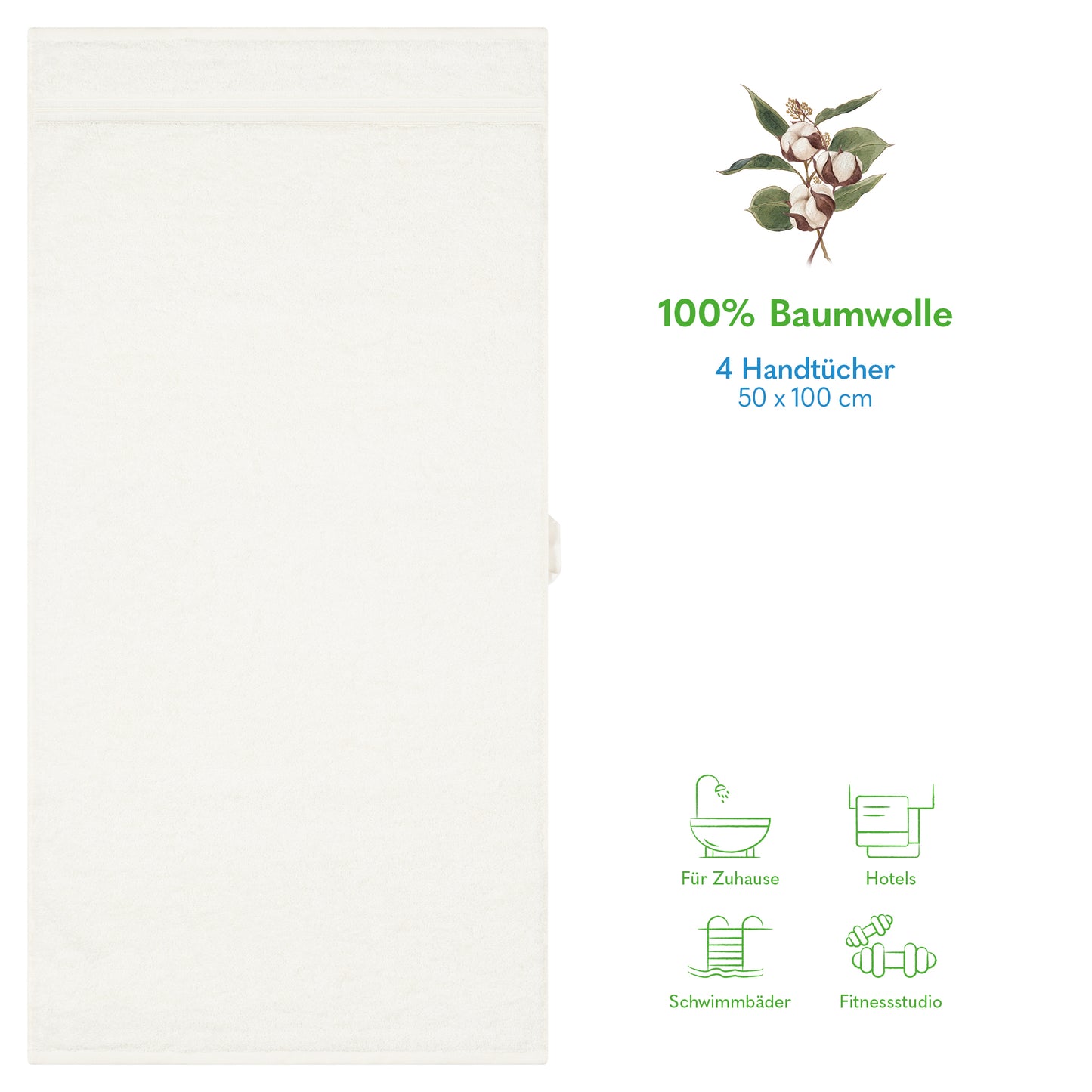 Hammetex Premium Handtücher 4er Set – 100% Baumwolle & Weich (50x100cm)