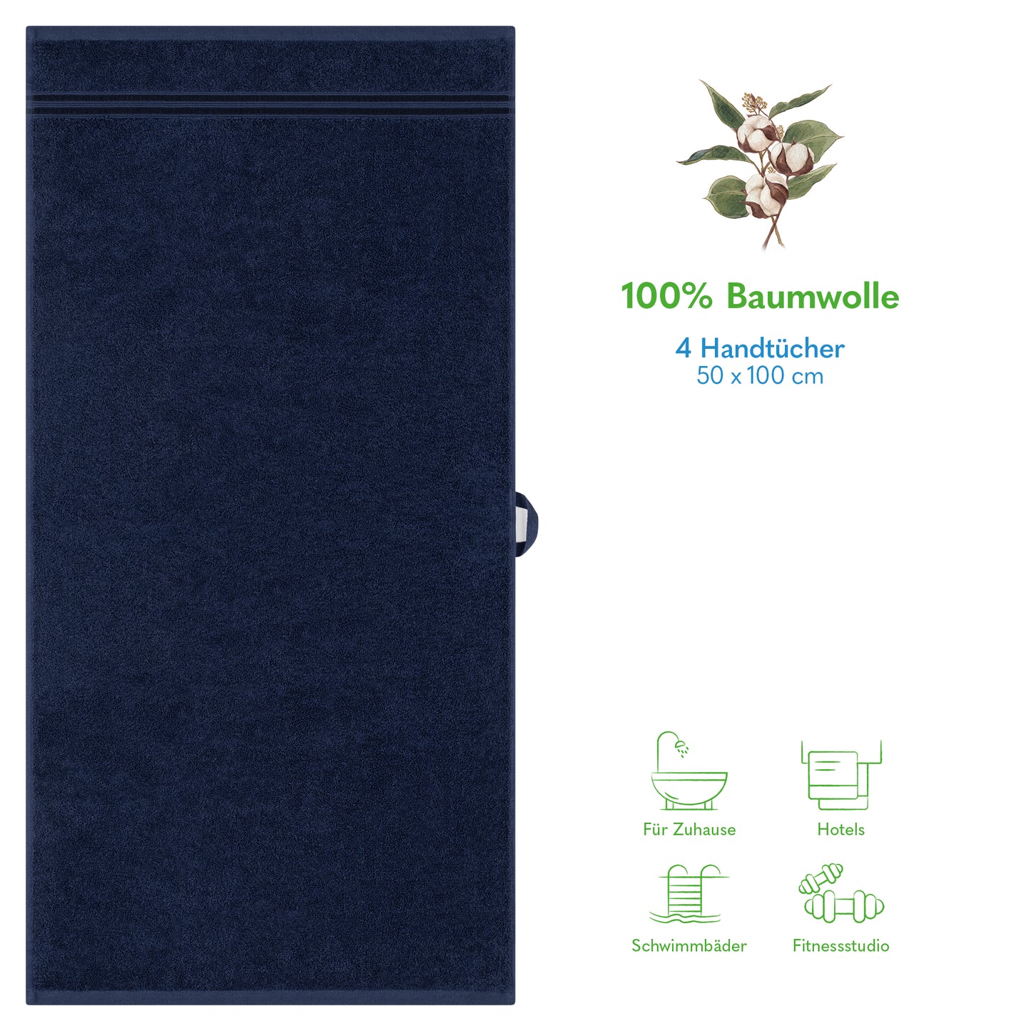 Hammetex Premium Handtücher 4er Set – 100% Baumwolle & Weich (50x100cm)