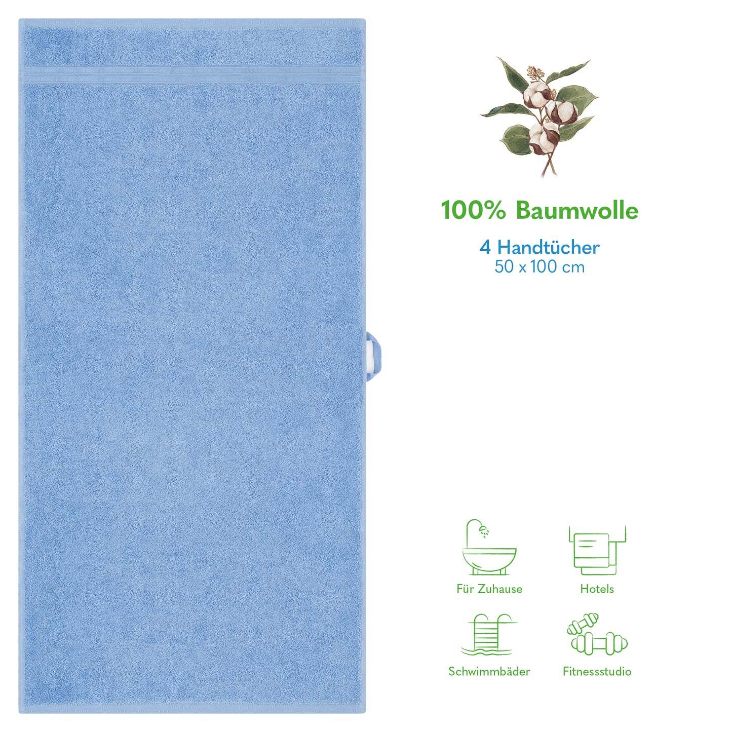 Hammetex Premium Handtücher 4er Set – 100% Baumwolle & Weich (50x100cm)