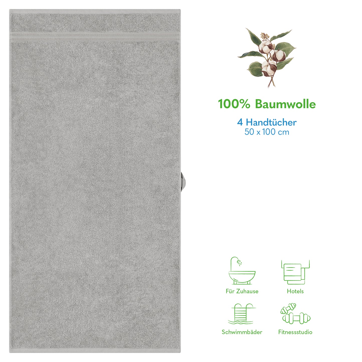 Hammetex Premium Handtücher 4er Set – 100% Baumwolle & Weich (50x100cm)