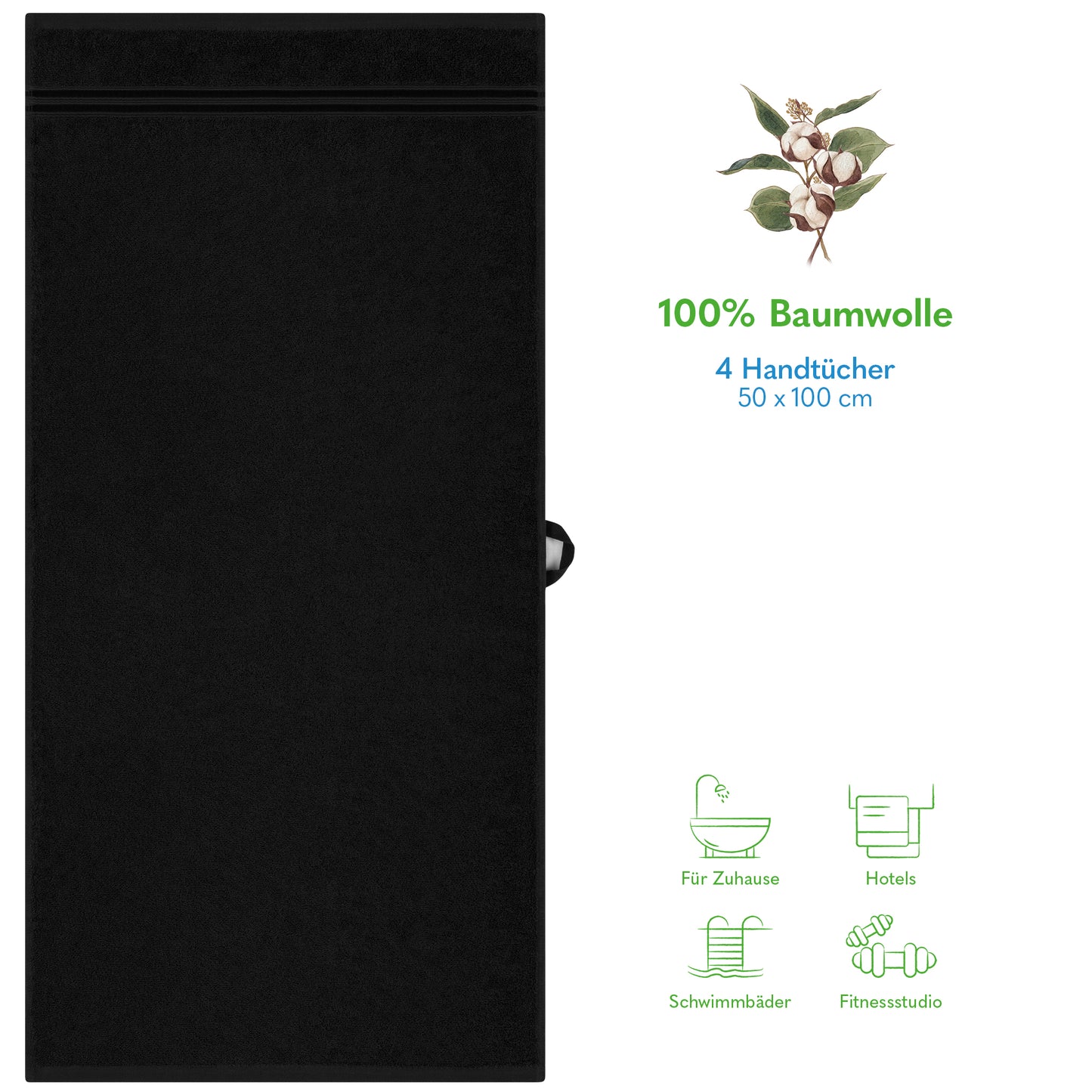 Hammetex Premium Handtücher 4er Set – 100% Baumwolle & Weich (50x100cm)