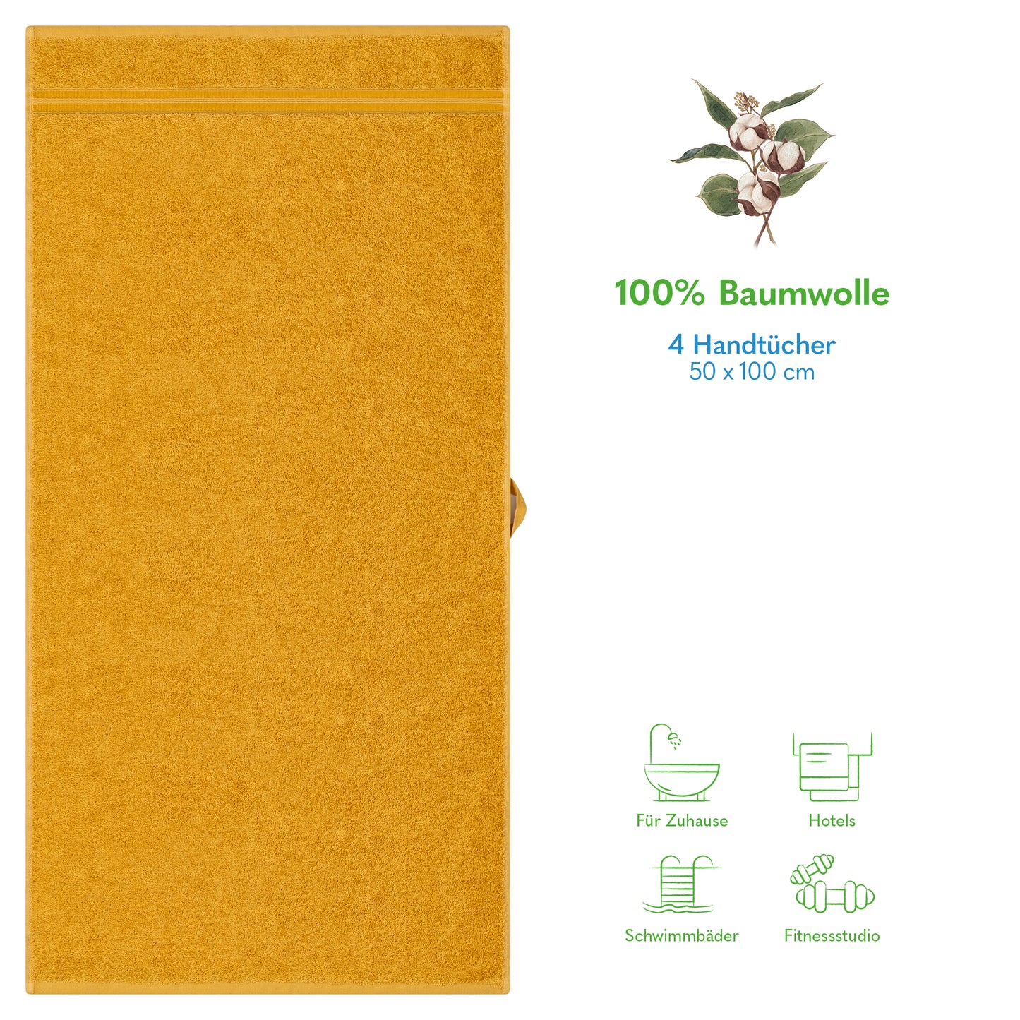 Hammetex Premium Handtücher 4er Set – 100% Baumwolle & Weich (50x100cm)