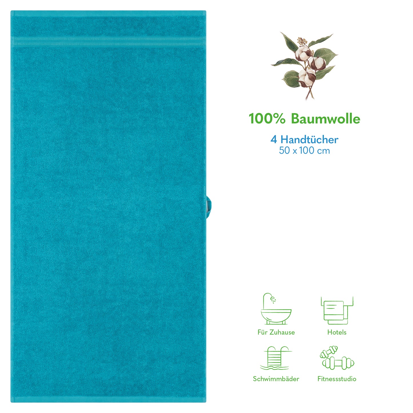 Hammetex Premium Handtücher 4er Set – 100% Baumwolle & Weich (50x100cm)