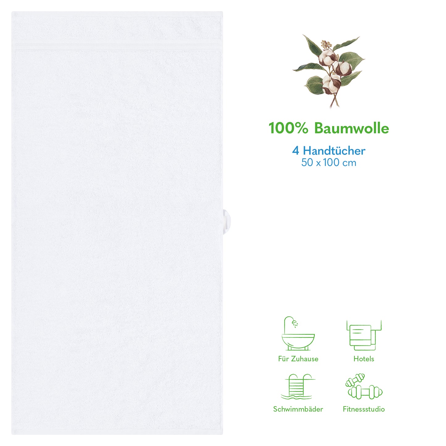 Hammetex Premium Handtücher 4er Set – 100% Baumwolle & Weich (50x100cm)