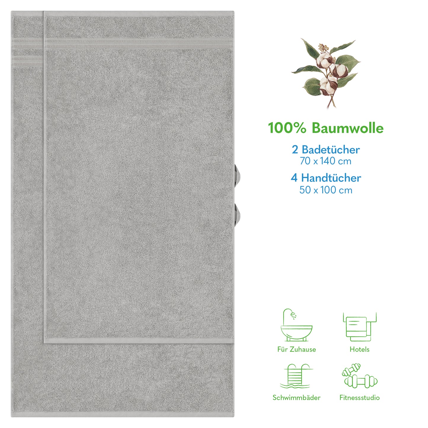 Hammetex Luxus Handtuch Set 6-teilig – 100% Baumwolle & Saugstark