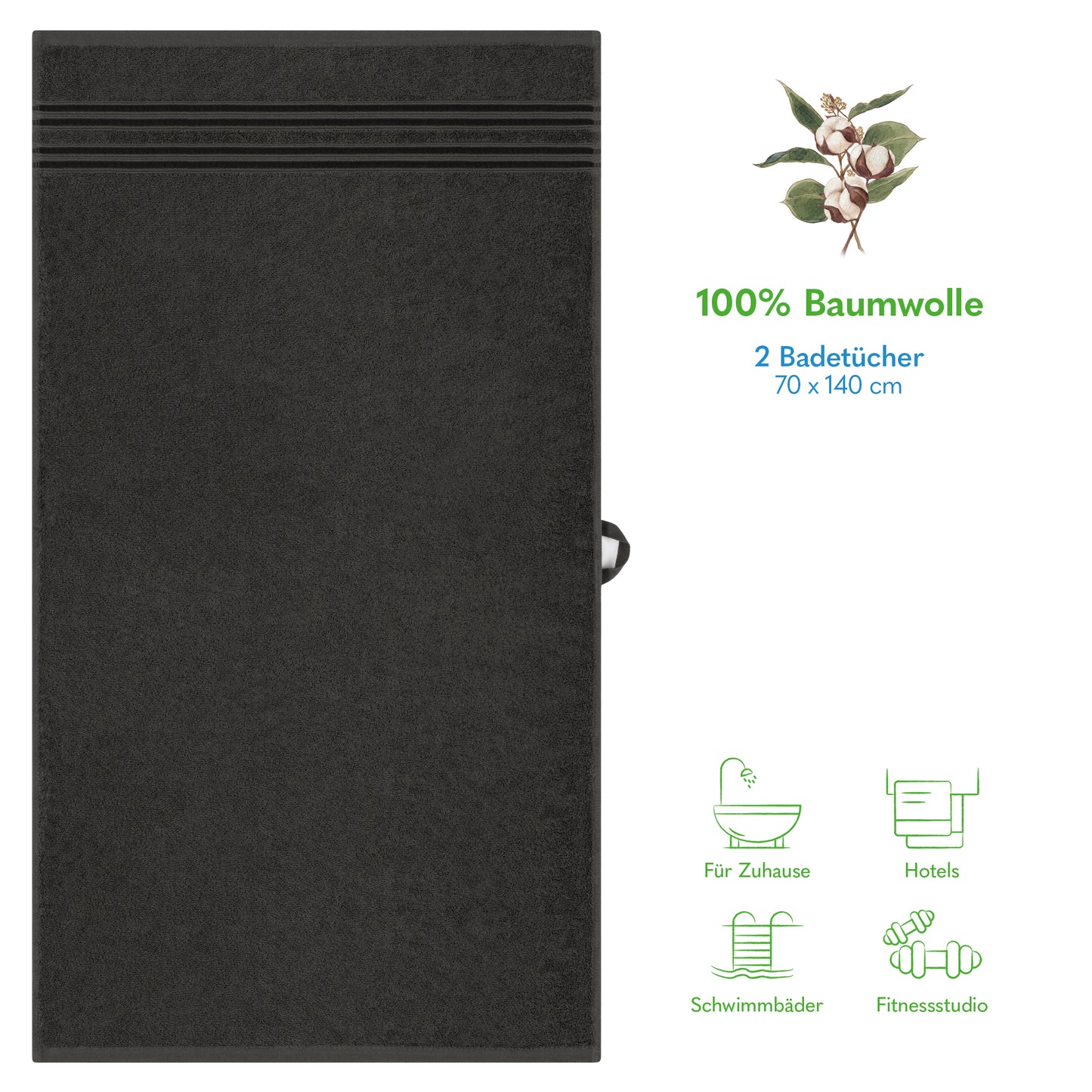 Hammetex Premium Badetücher 2er Set – 100% Baumwolle & Schnelltrocknend (70x140cm)