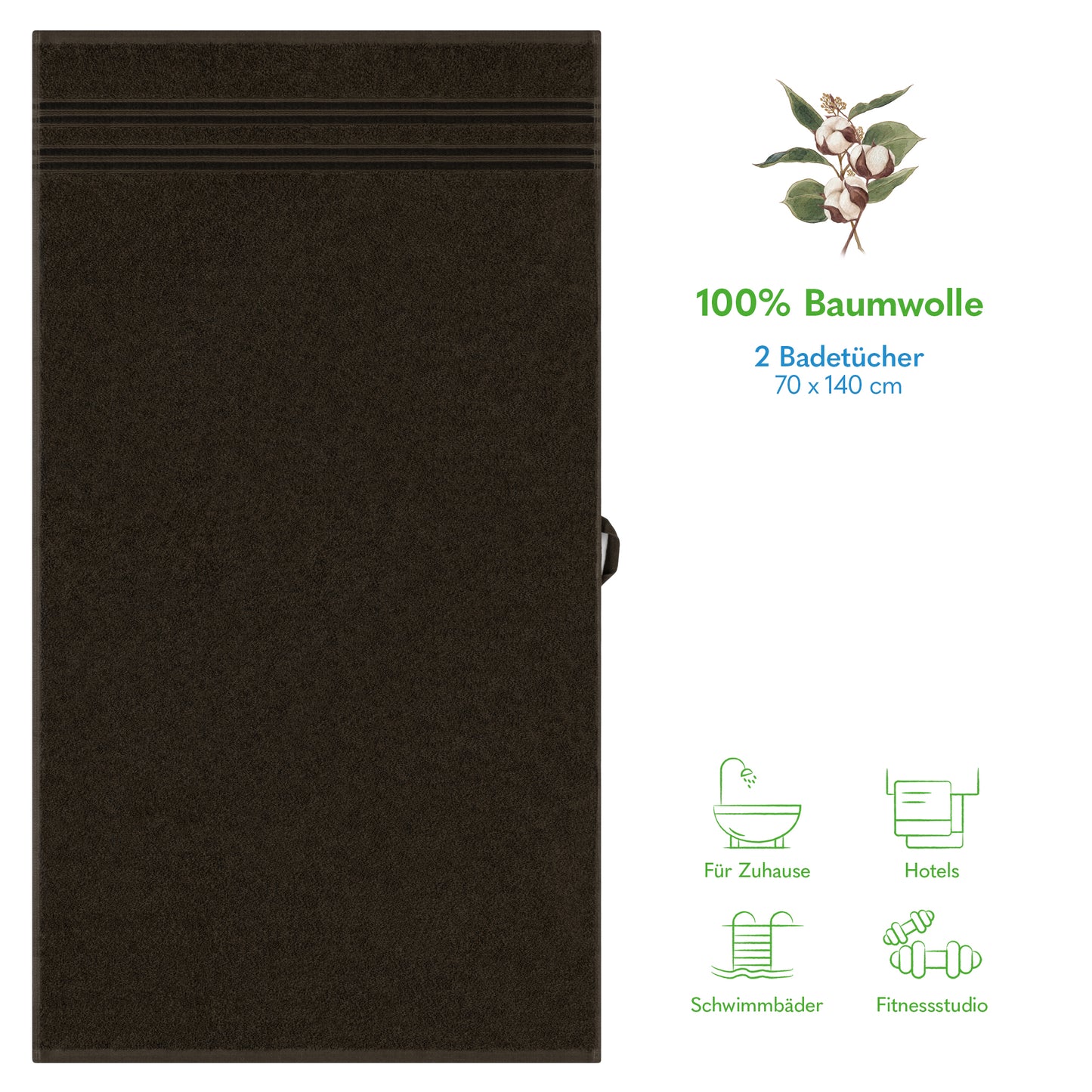 Hammetex Premium Badetücher 2er Set – 100% Baumwolle & Schnelltrocknend (70x140cm)