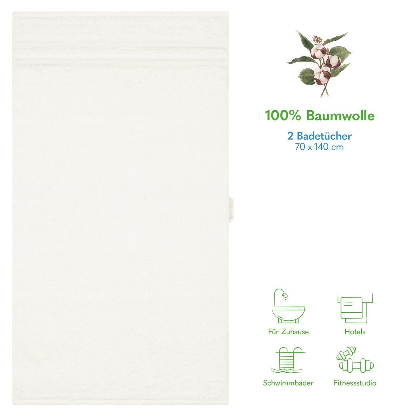 Hammetex Premium Badetücher 2er Set – 100% Baumwolle & Schnelltrocknend (70x140cm)