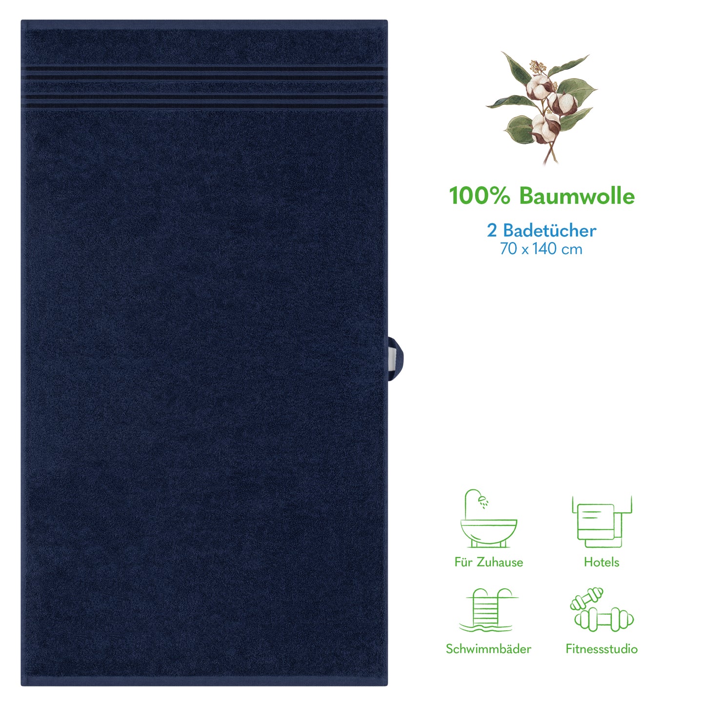 Hammetex Premium Badetücher 2er Set – 100% Baumwolle & Schnelltrocknend (70x140cm)