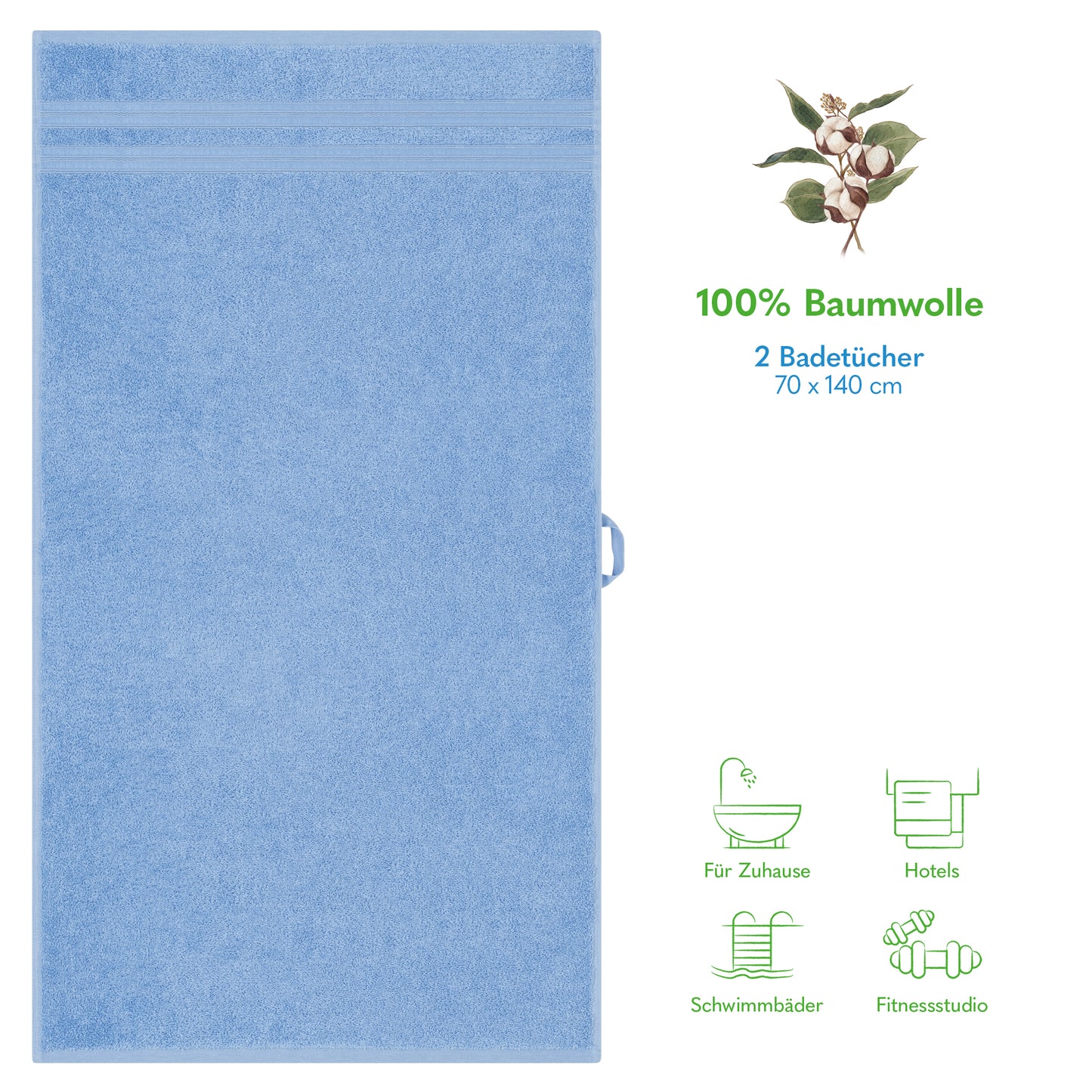 Hammetex Premium Badetücher 2er Set – 100% Baumwolle & Schnelltrocknend (70x140cm)