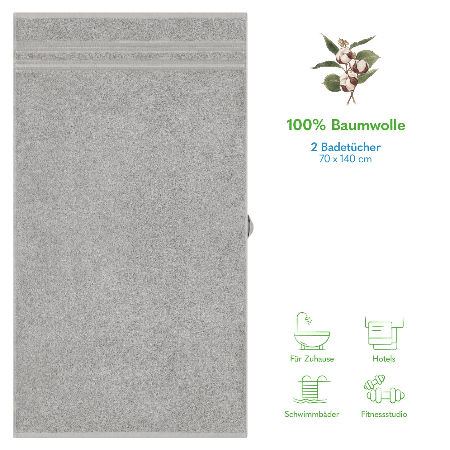 Hammetex Premium Badetücher 2er Set – 100% Baumwolle & Schnelltrocknend (70x140cm)