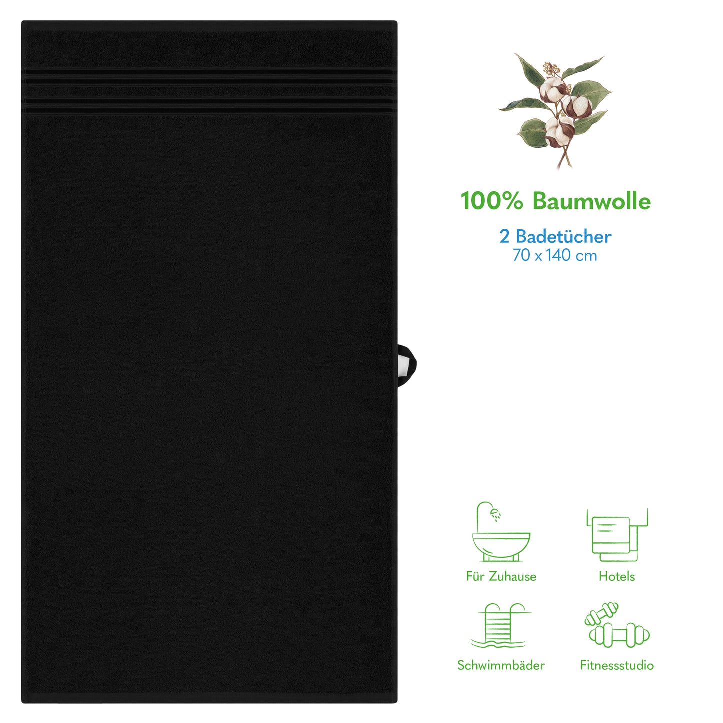 Hammetex Premium Badetücher 2er Set – 100% Baumwolle & Schnelltrocknend (70x140cm)