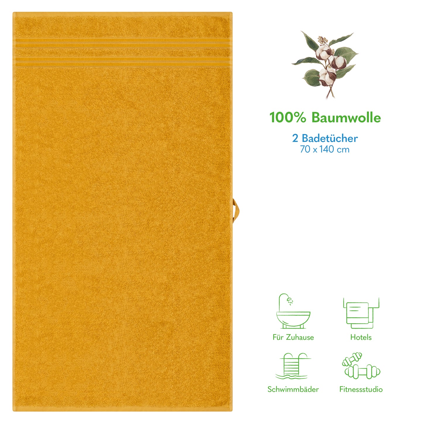 Hammetex Premium Badetücher 2er Set – 100% Baumwolle & Schnelltrocknend (70x140cm)