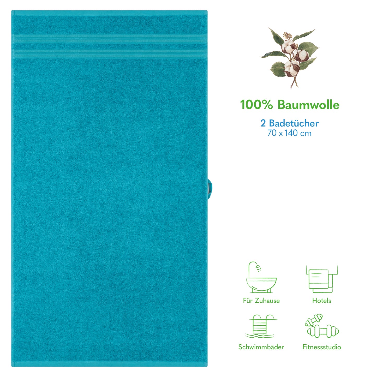 Hammetex Premium Badetücher 2er Set – 100% Baumwolle & Schnelltrocknend (70x140cm)