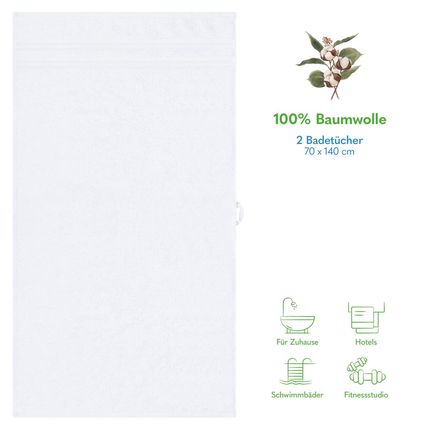 Hammetex Premium Badetücher 2er Set – 100% Baumwolle & Schnelltrocknend (70x140cm)