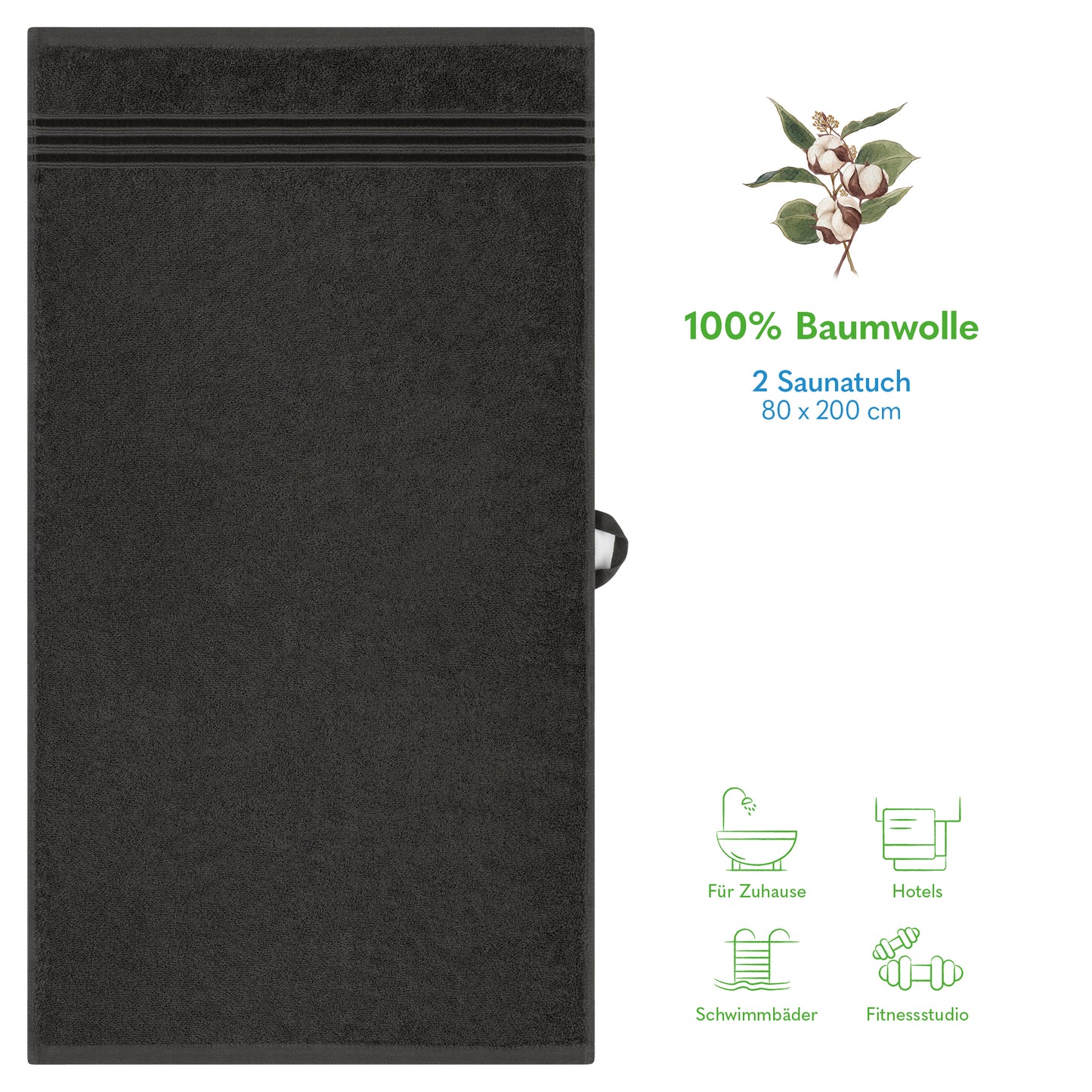 Hammetex Spa Badetücher 2er Set – Extra Groß (80x200cm) – 100% Baumwolle 500 GSM