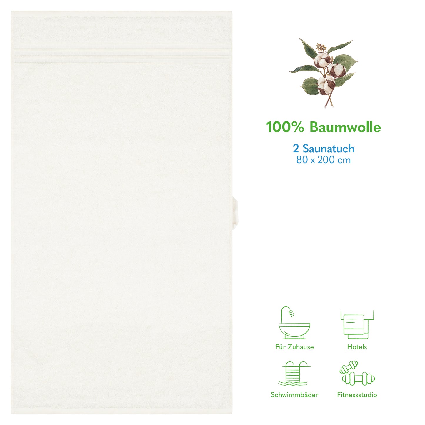 Hammetex Spa Badetücher 2er Set – Extra Groß (80x200cm) – 100% Baumwolle 500 GSM