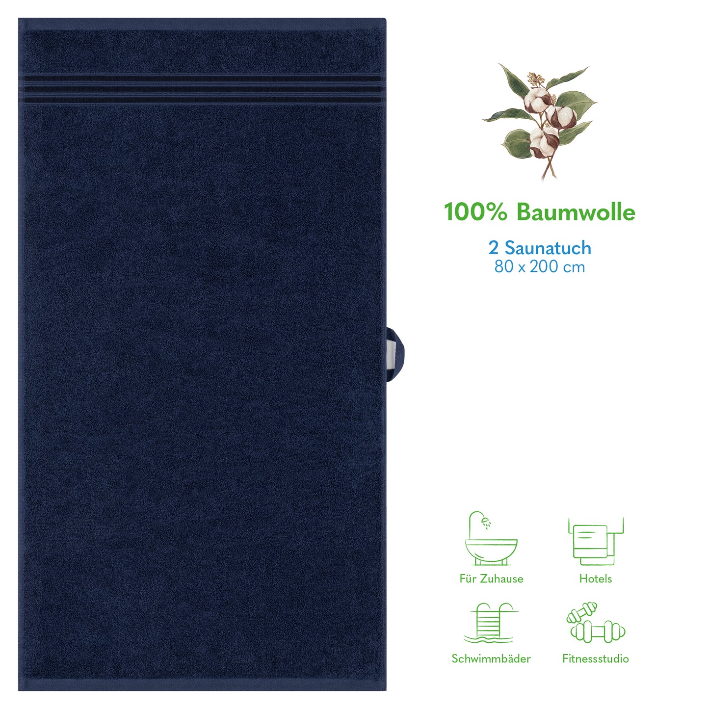 Hammetex Spa Badetücher 2er Set – Extra Groß (80x200cm) – 100% Baumwolle 500 GSM