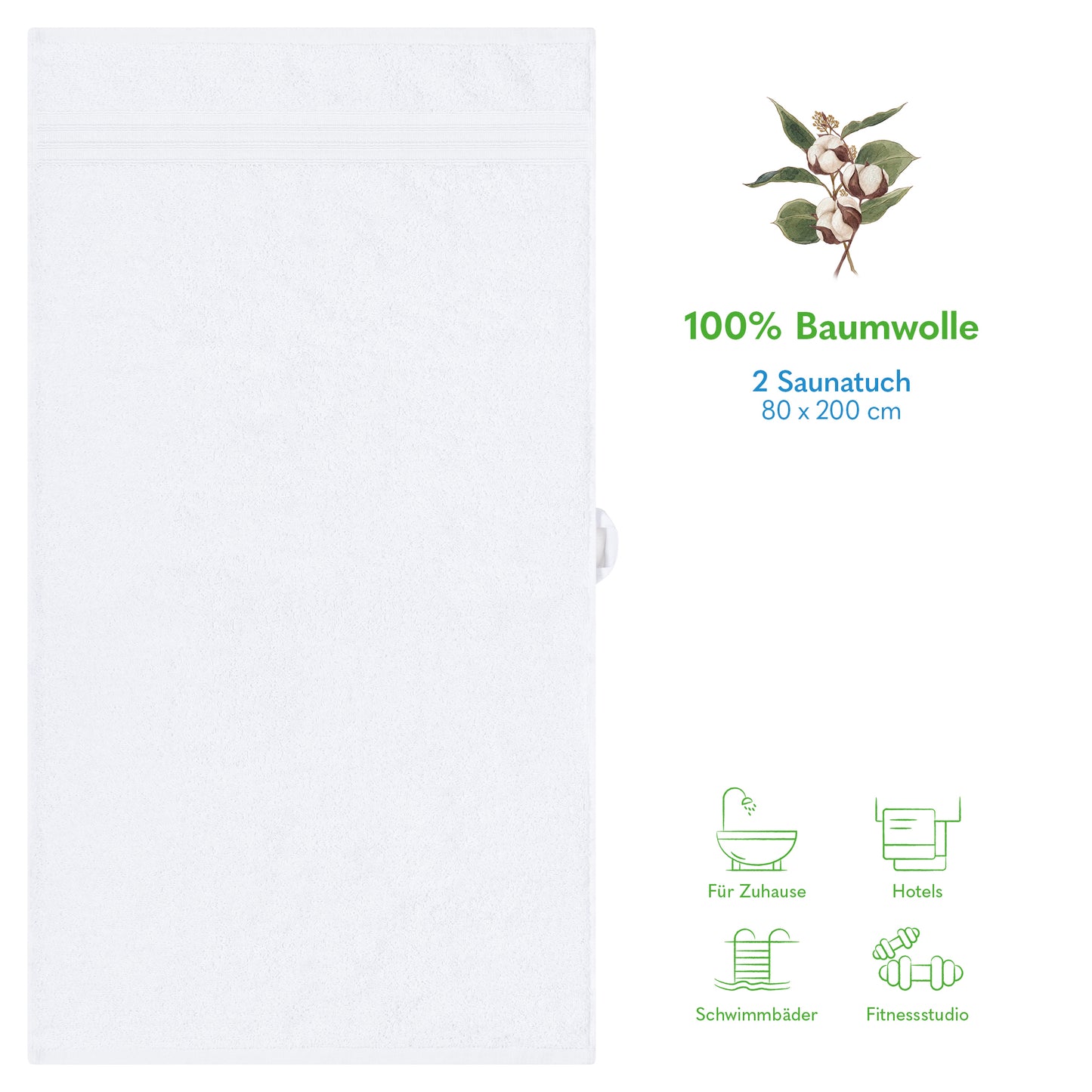 Hammetex Spa Badetücher 2er Set – Extra Groß (80x200cm) – 100% Baumwolle 500 GSM