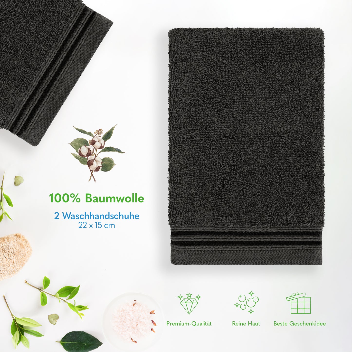 Hammetex Waschhandschuh 2er Set – 100% Baumwolle & Superweich (15x22cm)