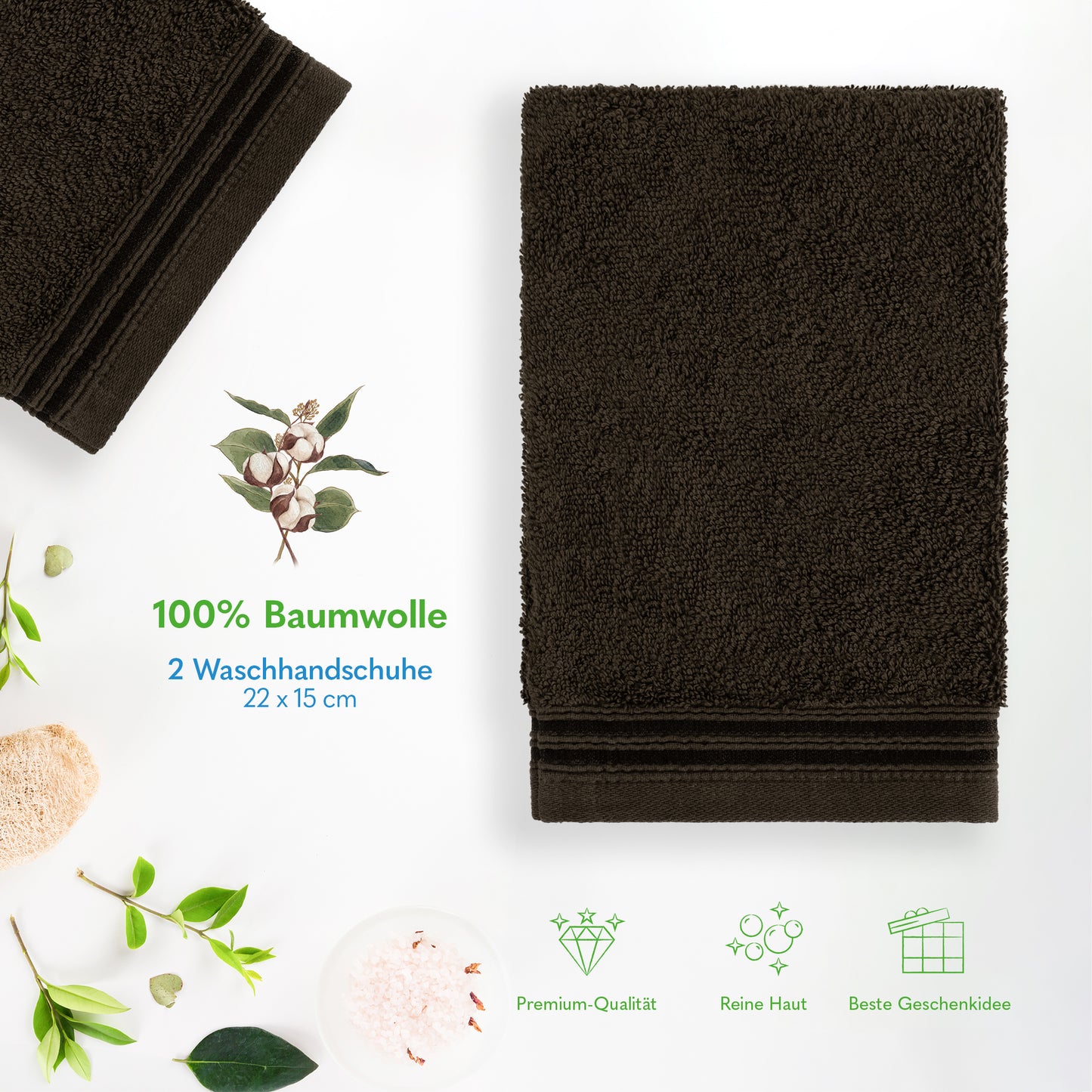 Hammetex Waschhandschuh 2er Set – 100% Baumwolle & Superweich (15x22cm)