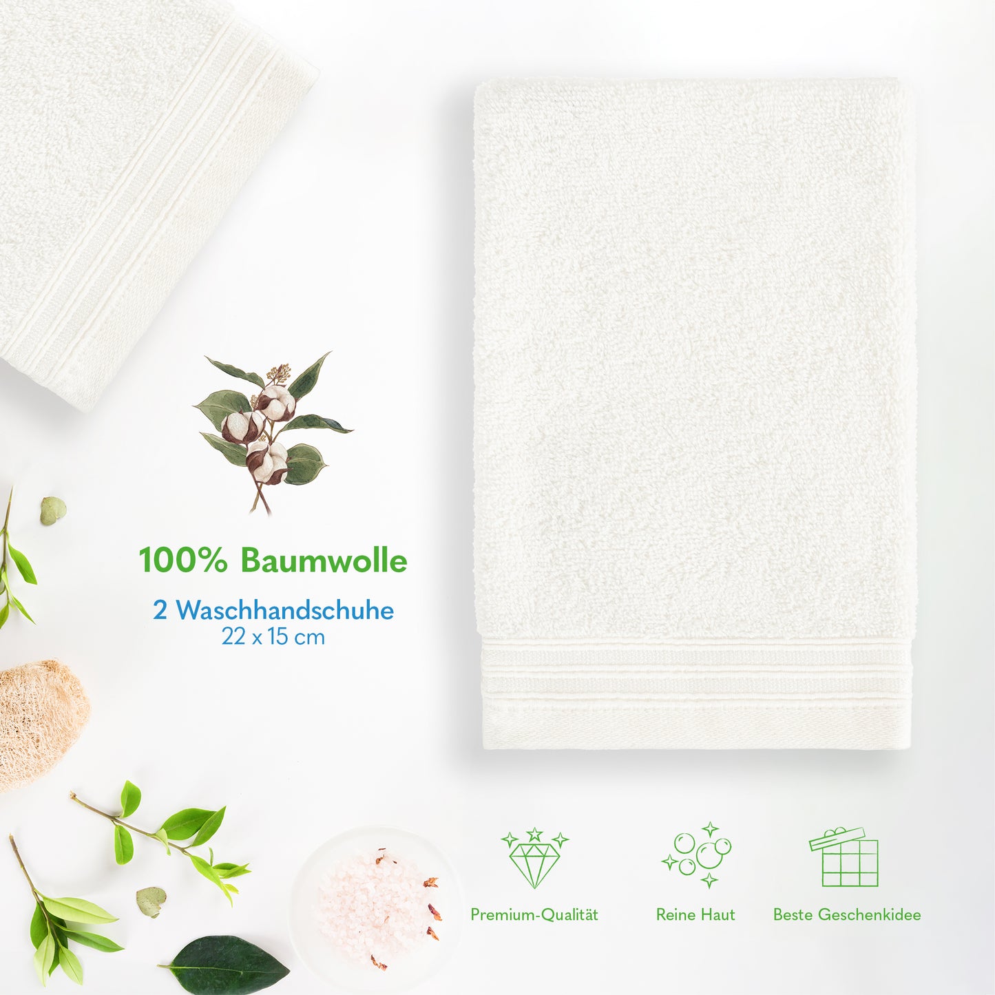 Hammetex Waschhandschuh 2er Set – 100% Baumwolle & Superweich (15x22cm)