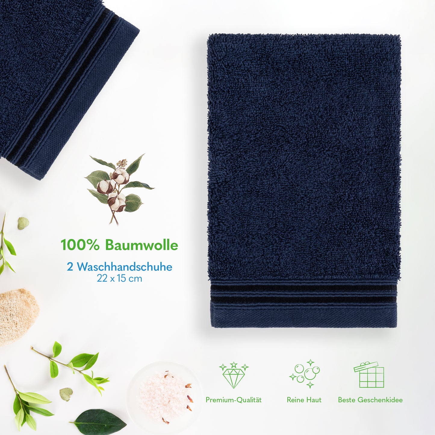 Hammetex Waschhandschuh 2er Set – 100% Baumwolle & Superweich (15x22cm)