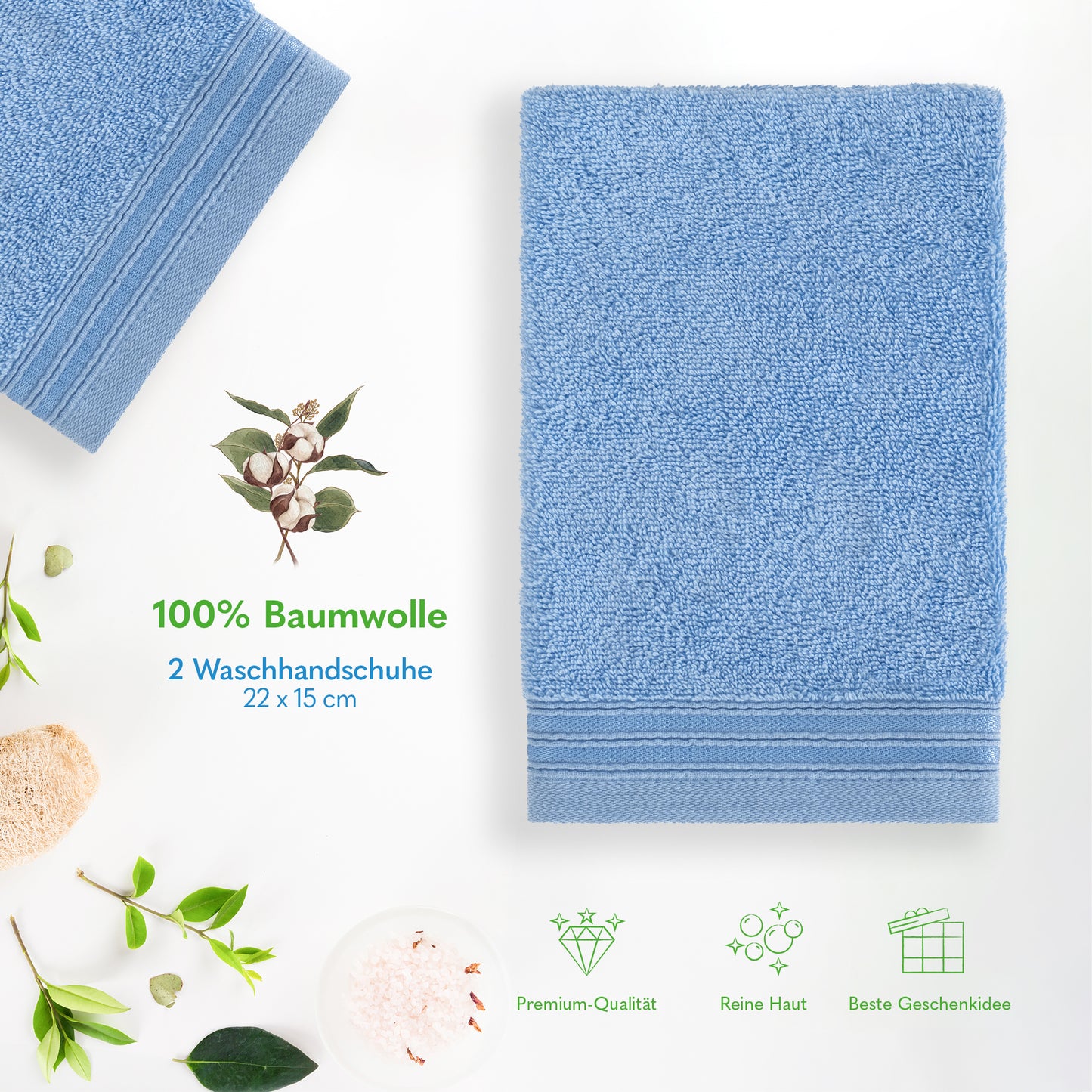 Hammetex Waschhandschuh 2er Set – 100% Baumwolle & Superweich (15x22cm)