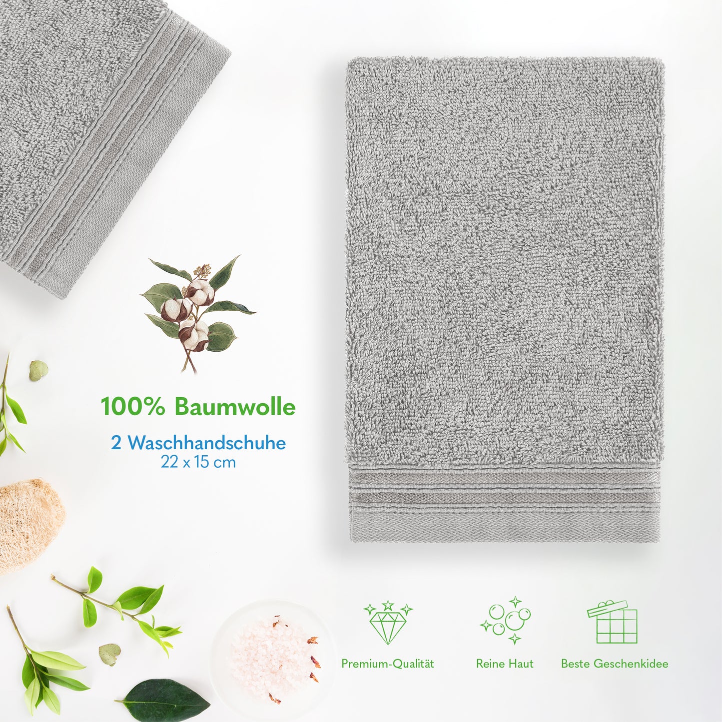 Hammetex Waschhandschuh 2er Set – 100% Baumwolle & Superweich (15x22cm)