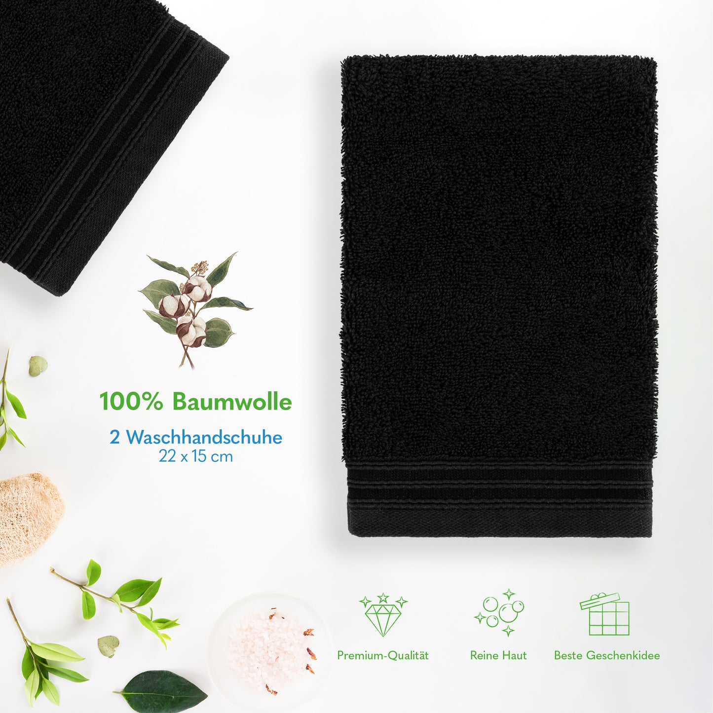 Hammetex Waschhandschuh 2er Set – 100% Baumwolle & Superweich (15x22cm)