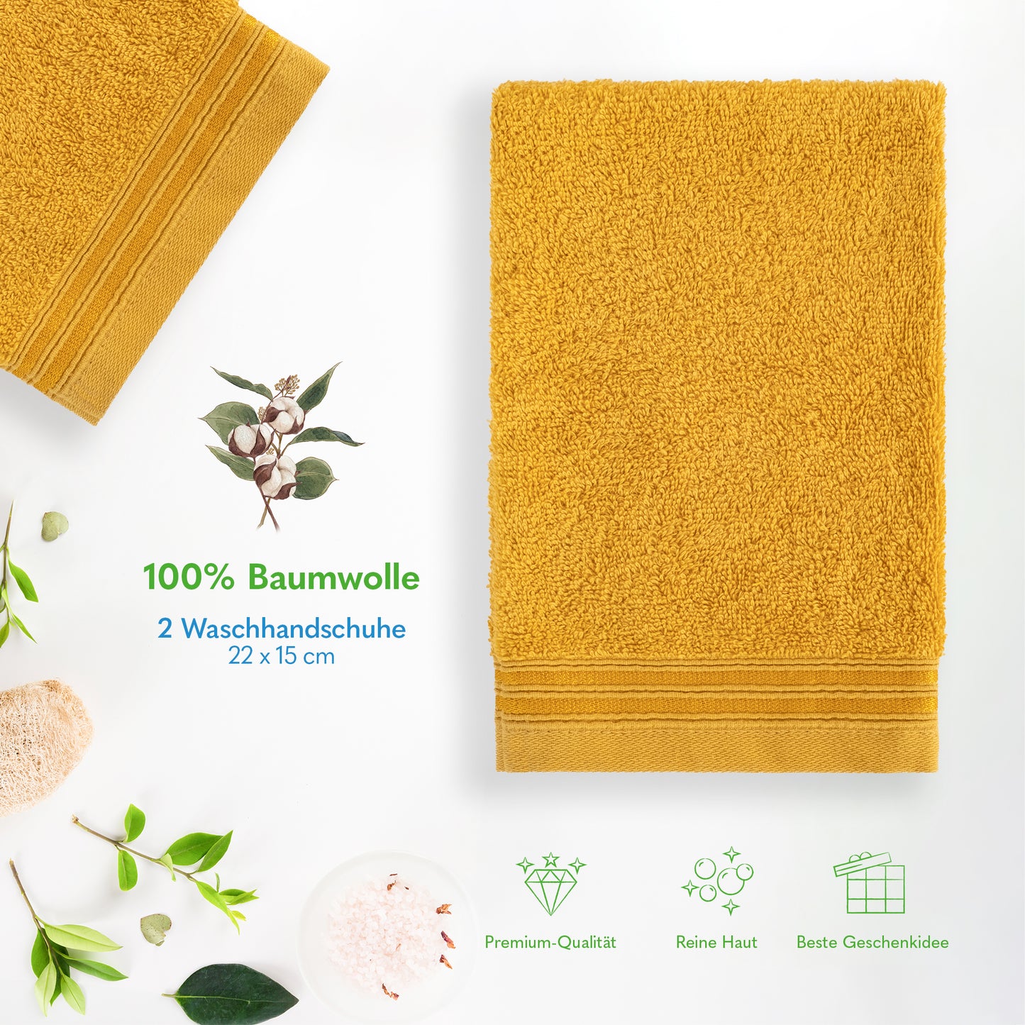 Hammetex Waschhandschuh 2er Set – 100% Baumwolle & Superweich (15x22cm)