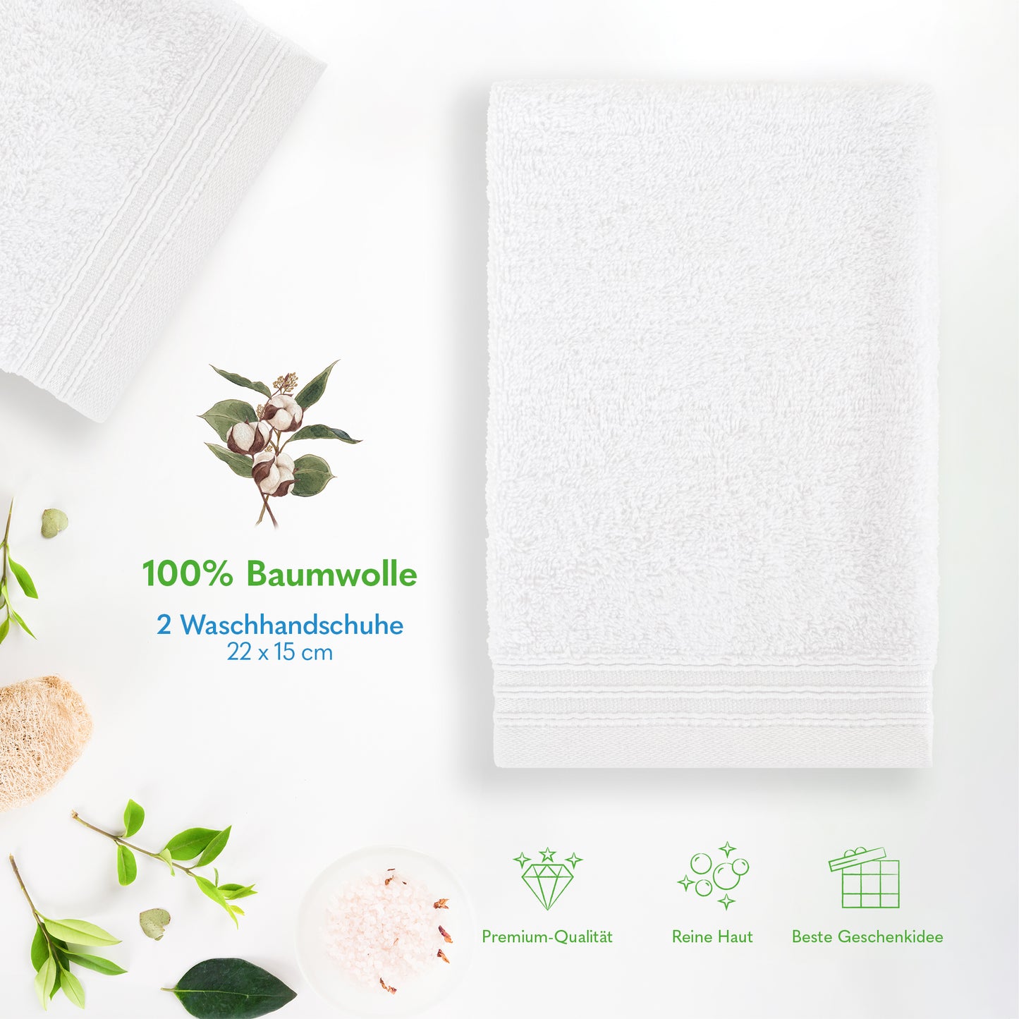 Hammetex Waschhandschuh 2er Set – 100% Baumwolle & Superweich (15x22cm)
