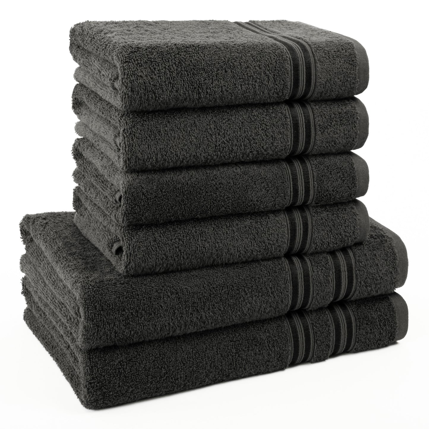 Hammetex 6 teiliges Handtuch Set, 100% Baumwolle Weich Saugstark Qualität Handtücher Set, 2 Badetücher 70x140 cm, 4 Handtücher 50x100 cm - anthrazit -1
