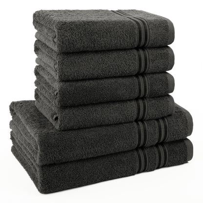 Hammetex 6 teiliges Handtuch Set, 100% Baumwolle Weich Saugstark Qualität Handtücher Set, 2 Badetücher 70x140 cm, 4 Handtücher 50x100 cm - anthrazit -1