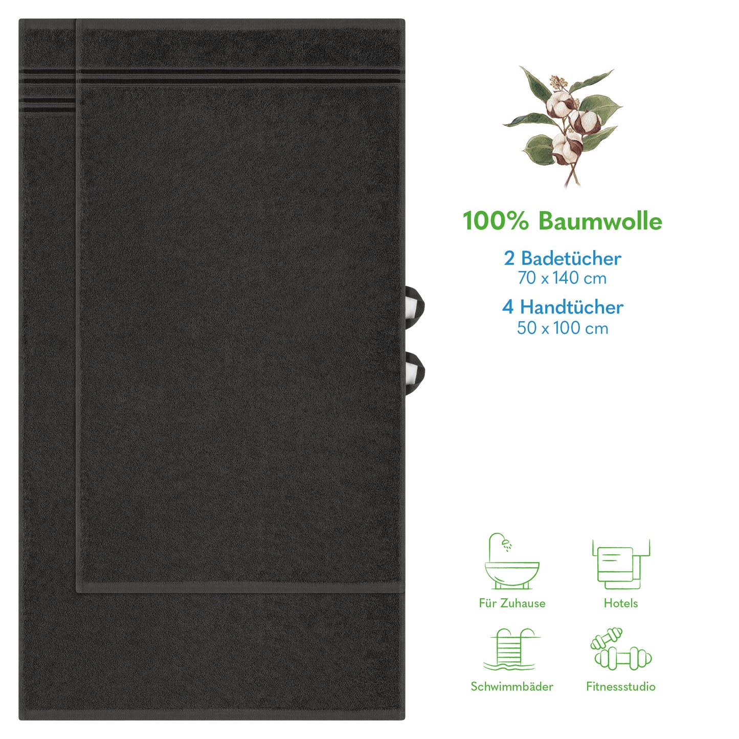 Hammetex Luxus Handtuch Set 6-teilig – 100% Baumwolle & Saugstark