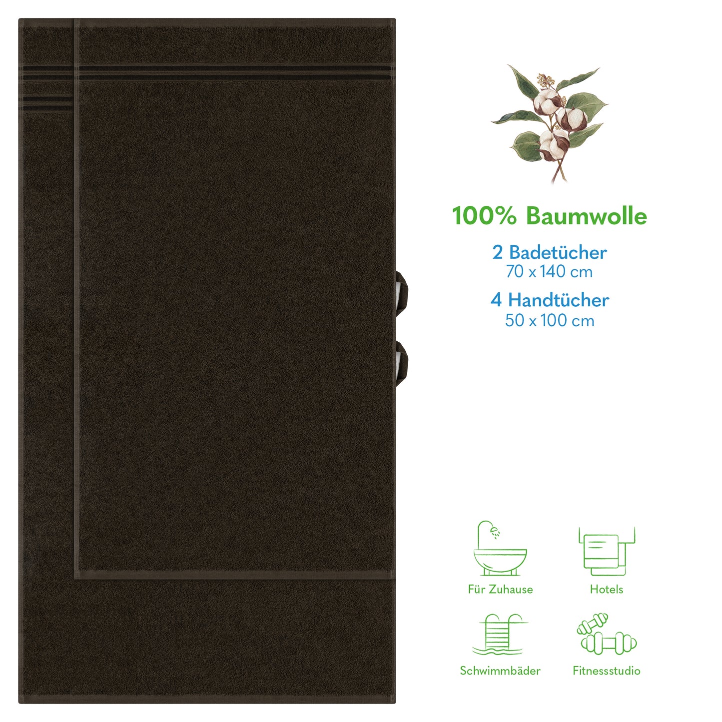 Hammetex Luxus Handtuch Set 6-teilig – 100% Baumwolle & Saugstark
