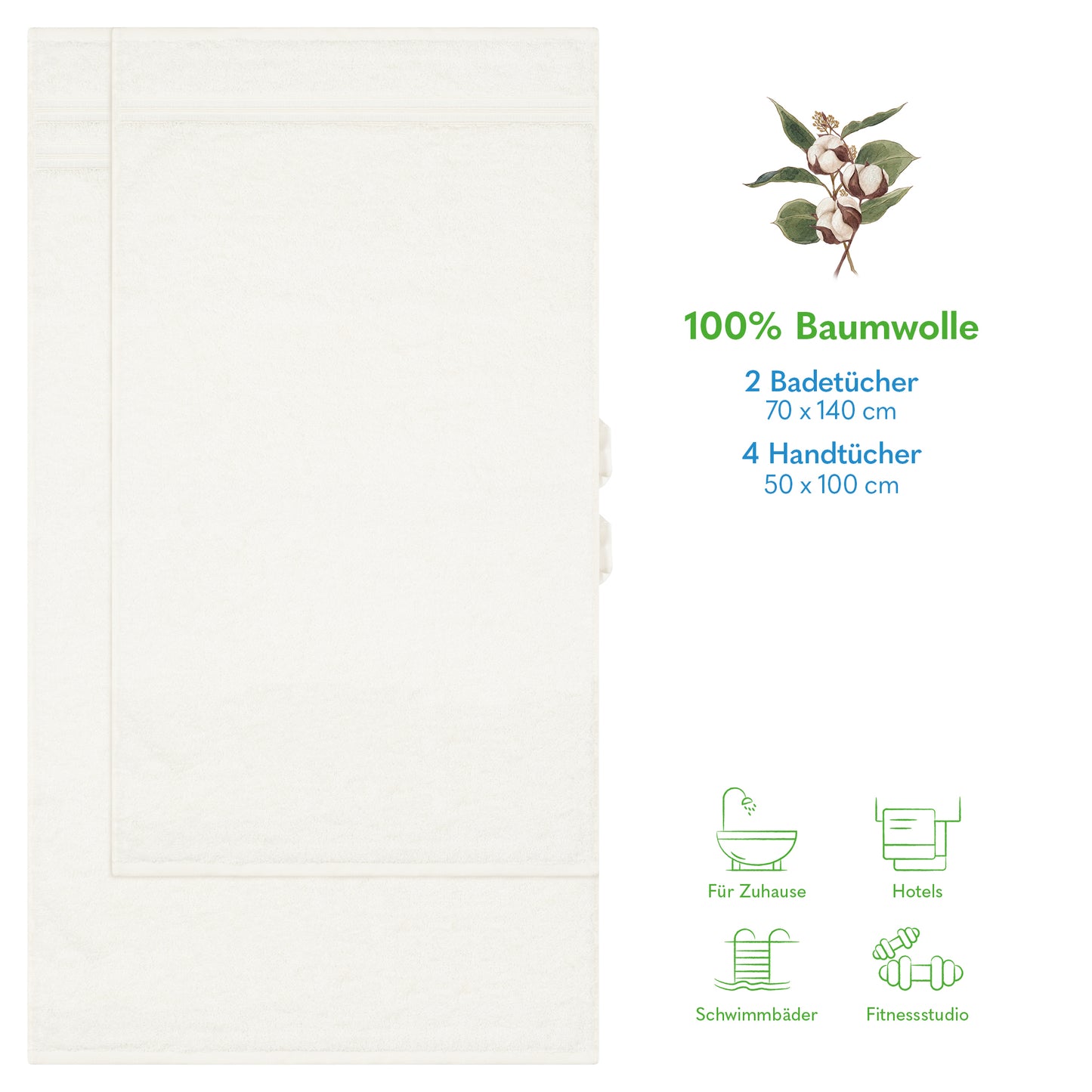 Hammetex Luxus Handtuch Set 6-teilig – 100% Baumwolle & Saugstark