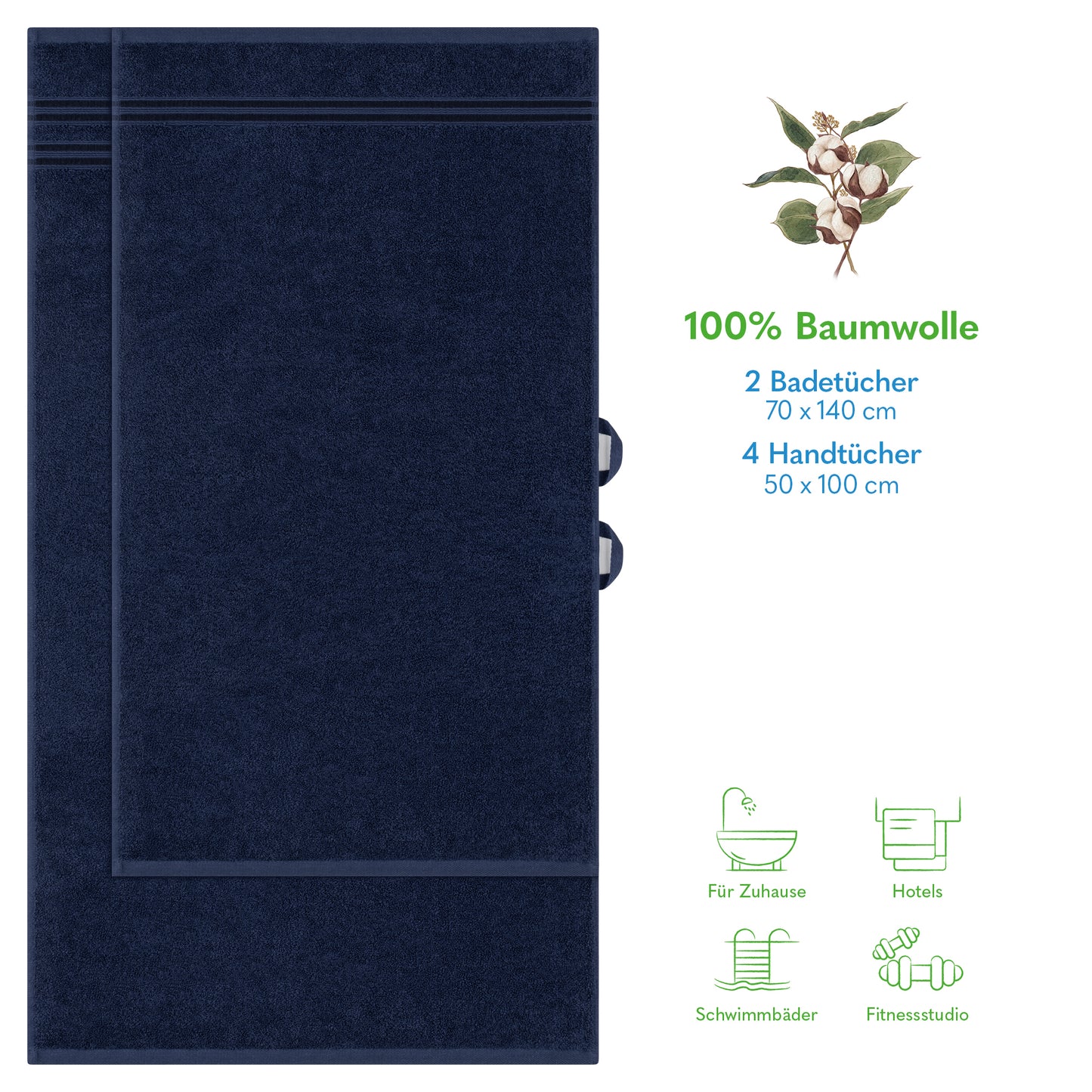 Hammetex Luxus Handtuch Set 6-teilig – 100% Baumwolle & Saugstark