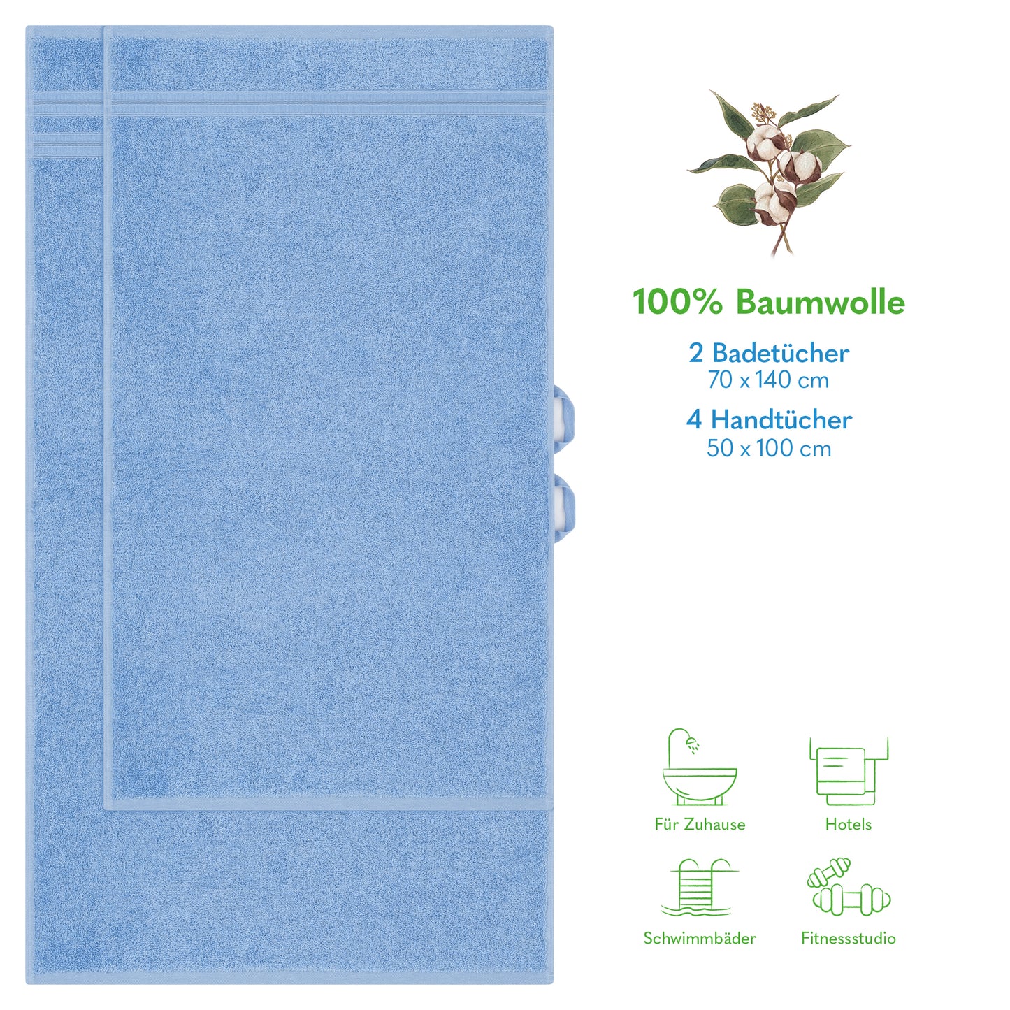 Hammetex Luxus Handtuch Set 6-teilig – 100% Baumwolle & Saugstark