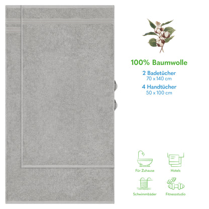Hammetex Luxus Handtuch Set 6-teilig – 100% Baumwolle & Saugstark