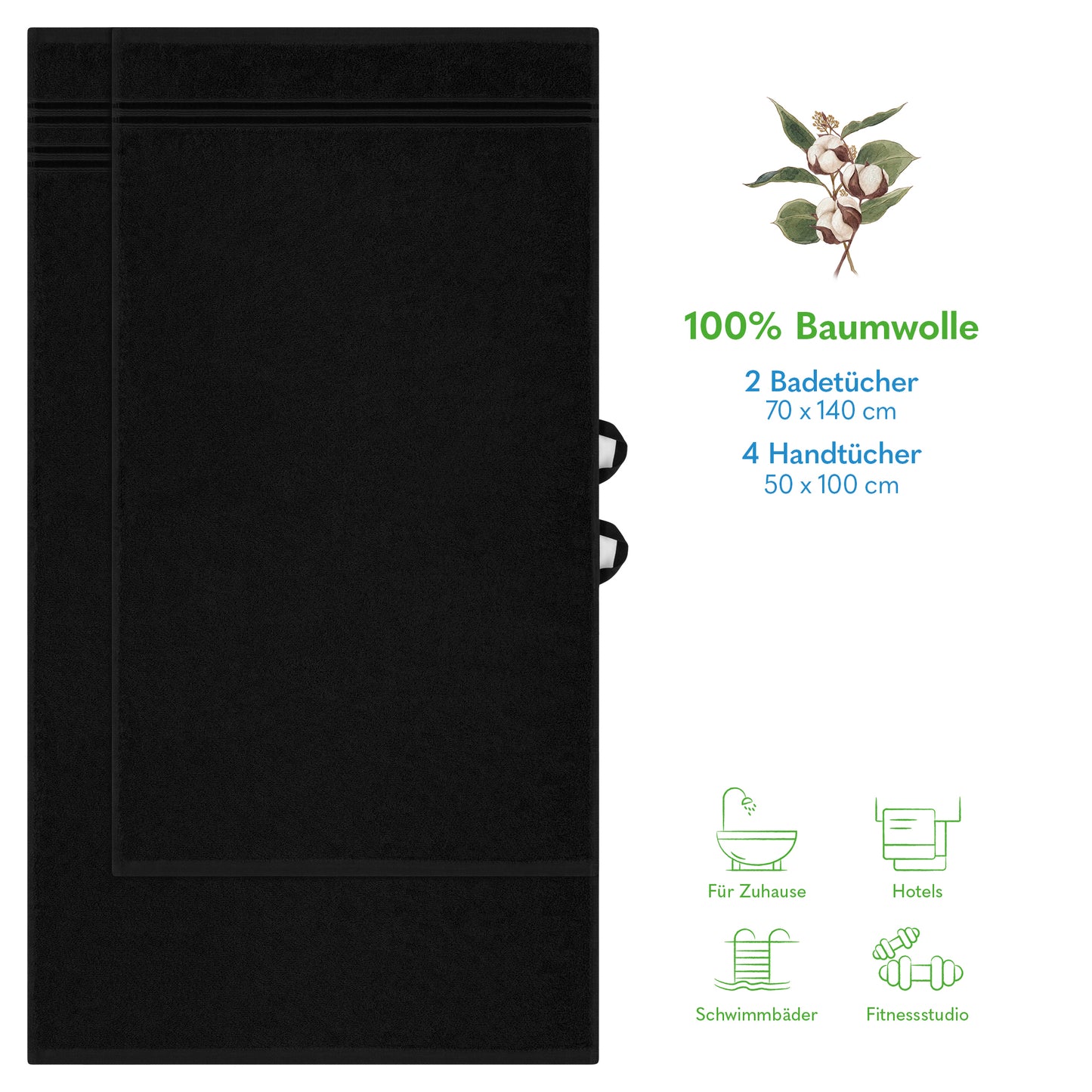 Hammetex Luxus Handtuch Set 6-teilig – 100% Baumwolle & Saugstark