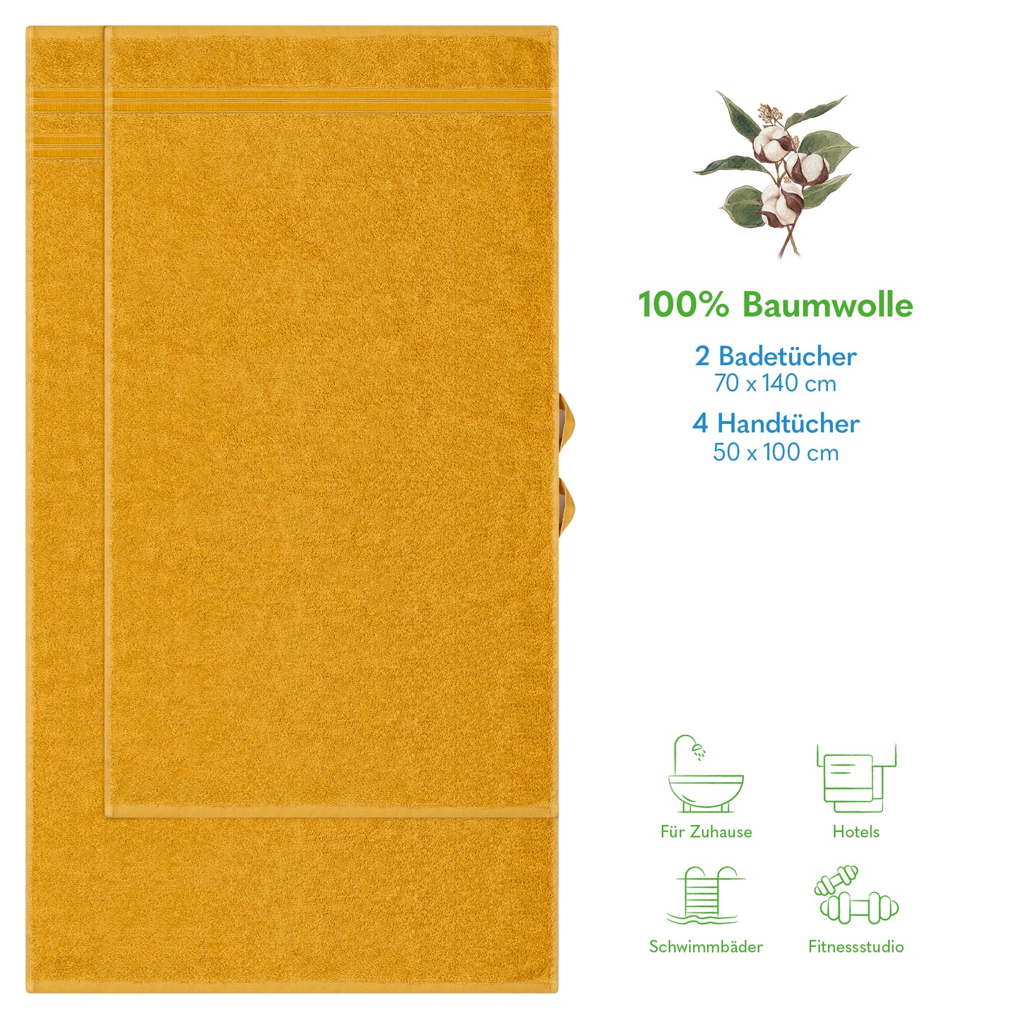 Hammetex Luxus Handtuch Set 6-teilig – 100% Baumwolle & Saugstark