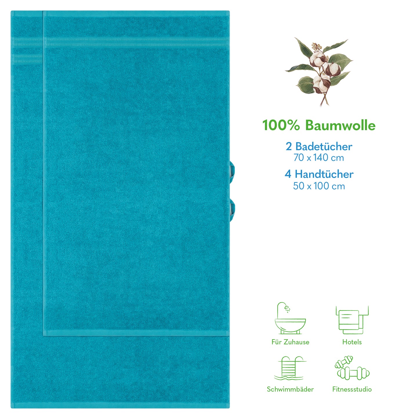 Hammetex Luxus Handtuch Set 6-teilig – 100% Baumwolle & Saugstark