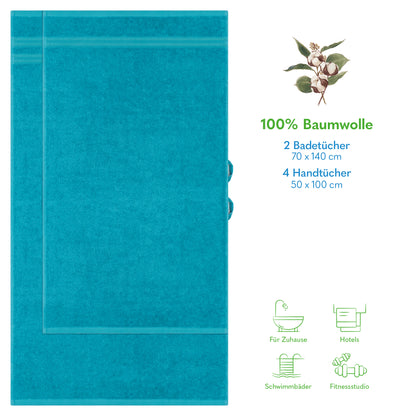 Hammetex Luxus Handtuch Set 6-teilig – 100% Baumwolle & Saugstark